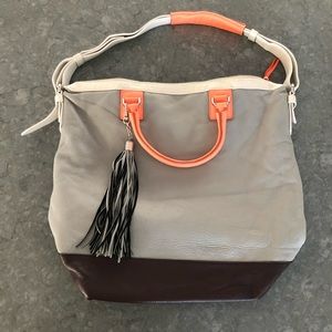 Diane Von Furstenberg large grey & melon fringe